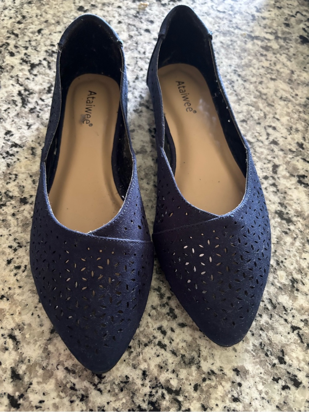 Ataiweé Navy Laser-Cut Pointed Flats
